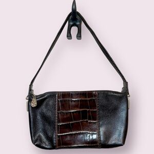 Vintage Brighton Two Tone Leather Shoulder Bag Croc Embossed Black & Brown